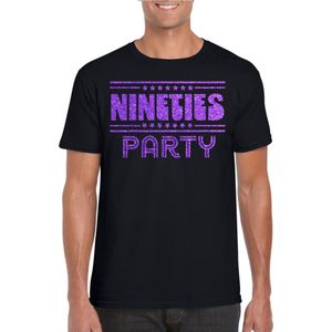 Bellatio Decorations Verkleed T-shirt voor heren - nineties party - zwart - paars glitter - themafeest