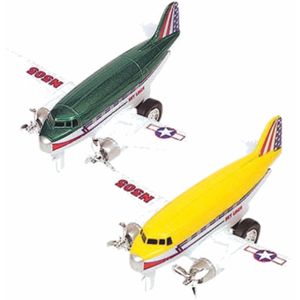 Speelgoed propellor vliegtuigen setje van 2 stuks groen en geel 12 cm