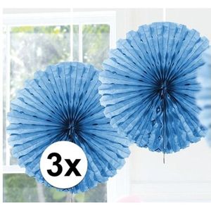 3x Honeycomb waaiers licht blauw 45 cm