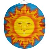 Bol lampion zon - licht blauw - 22 cm - papier - met lampionstokje - 40 cm