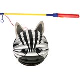 Bol lampion zebra - wit/zwart - H20 cm - papier - met lampionstokje - 40 cm