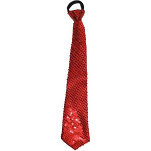 Funny Fashion Carnaval verkleed stropdas met glitter pailletten - rood - polyester - heren/dames