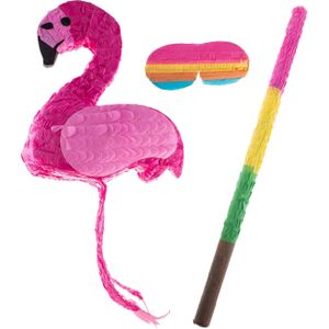 Funny Fashion Verjaardag Pinata flamingo vogel - 48 x 40 cm - papier - set met stok en masker