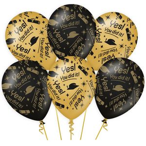 Paperdreams Geslaagd thema party Ballonnen - 6x - zwart/goud - You did it