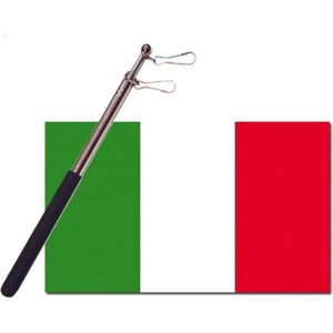 Landen vlag Italie - 90 x 150 cm - met compacte draagbare telescoop vlaggenstok - supporters