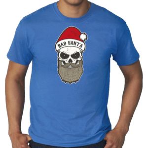 Blauw Kerst shirt/ Kerstkleding Bad Santa voor heren grote maten