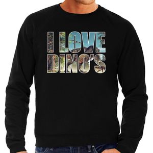 Tekst sweater I love dinosaurs foto zwart voor heren - cadeau trui dinosauriers liefhebber