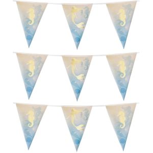 3x Zeemeermin/oceaan themafeest folie vlaggenlijnen goud 4 meter