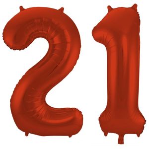 Leeftijd feestartikelen/versiering grote folie ballonnen 21 jaar rood 86 cm