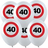 12x Leeftijd verjaardag ballonnen met 40 jaar stopbord opdruk 28 cm