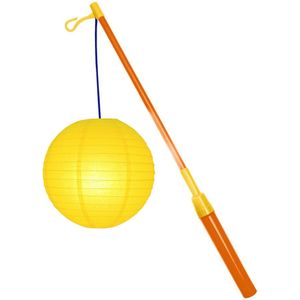 Lampionstokje 39 cm - met lampion - geel - D25 cm