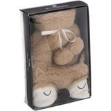 Superzachte fluffy vos warmwaterkruik en slaapmasker cadeau set bruin