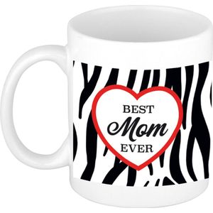 Best mom ever zebraprint cadeau mok / beker wit