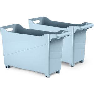Plasticforte opberg Trolley Container - 2x - ijsblauw - L45 x B17 x H29 cm - kunststof