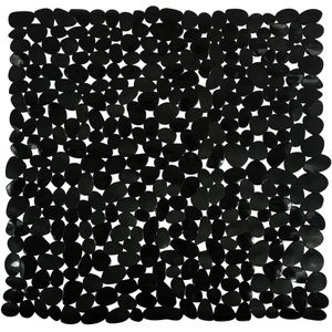 MSV Douche/bad anti-slip mat - badkamer - pvc - zwart - 53 x 53 cm - zuignappen - steentjes motief
