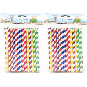 Drinkrietjes - papier - set 100x - multicolor kleuren - 15 cm - verjaardag/feestje