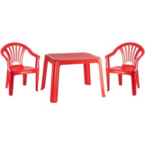 Kunststof kindertuinset tafel met 2 stoelen rood