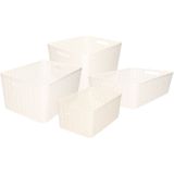 Set van 4x stuks opbergboxen/opbergmandjes rotan parel wit kunststof
