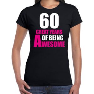 60 great awesome years t-shirt - 60  jaar verjaardag shirt zwart voor dames