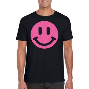 Bellatio Decorations Verkleed shirt heren - smiley - zwart - carnaval/foute party - feestkleding