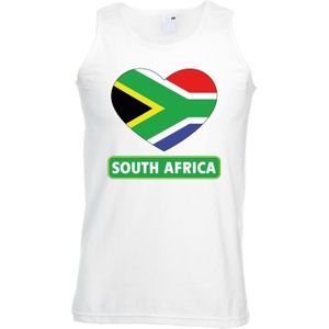 Zuid Afrika hart vlag mouwloos shirt wit heren