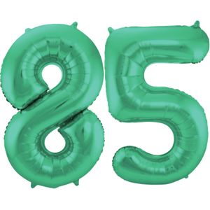Leeftijd feestartikelen/versiering grote folie ballonnen 85 jaar glimmend groen 86 cm