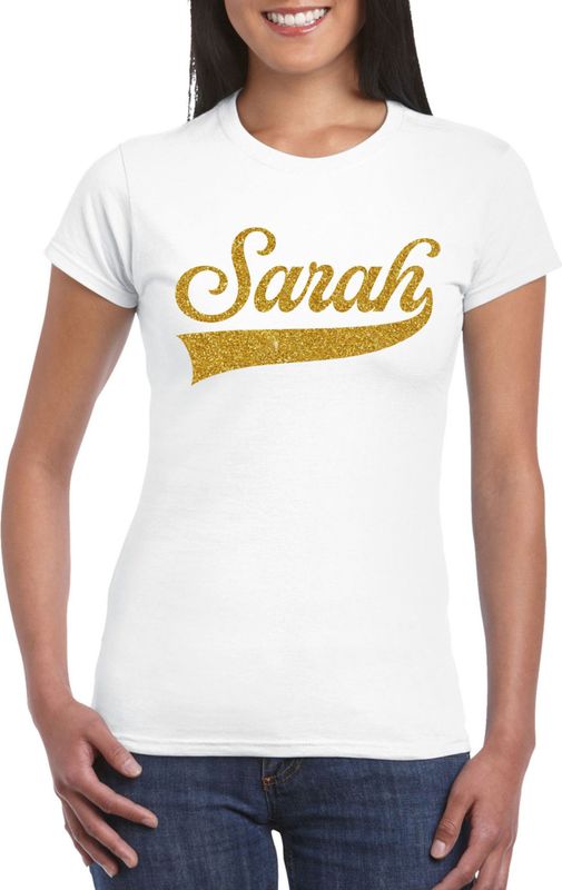Bellatio Decorations - T-shirt - Wit - Sarah - Glitter Goud - 50 Jaar