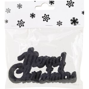 6x stuks Merry Christmas kersthangers zwart van kunststof 10 cm kerstornamenten