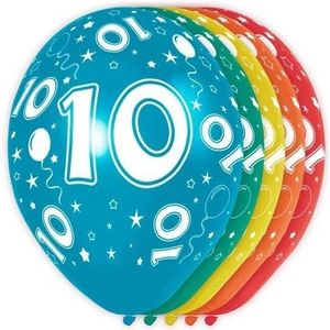 5x Gekleurde 10 jaar ballonnen 30 cm