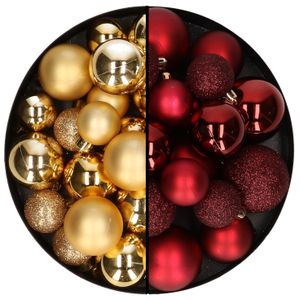 Kerstballen 60x stuks - mix donkerrood/goud - 4-5-6 cm - kunststof