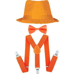 Koningsdag/Sport verkleed set compleet - hoedje/strikje/bretels - oranje - heren/dames