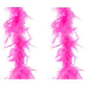 2x stuks carnaval verkleed veren Boa kleur fluor fuchsia roze 2 meter