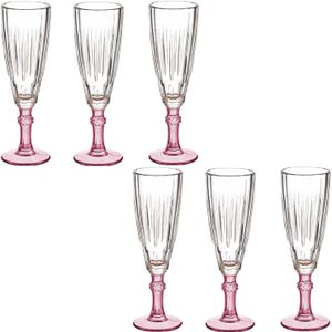 Luxe Exotic Collection Champagneglazen set 12x stuks op roze voet 170 ml