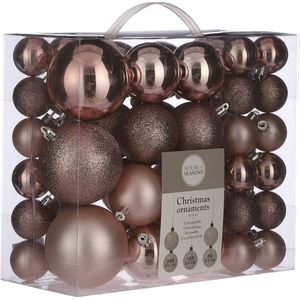 46x stuks kunststof kerstballen roze 4, 6 en 8 cm