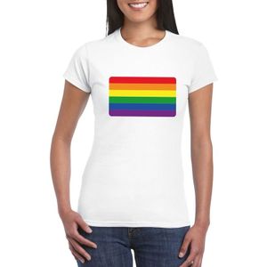 Gay pride/ LGBT shirt Regenboog vlag wit dames
