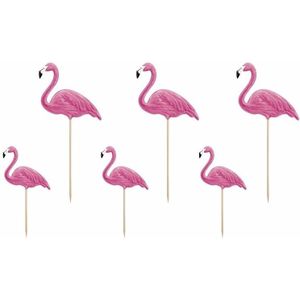 Tropische versiering flamingo prikkers 6x