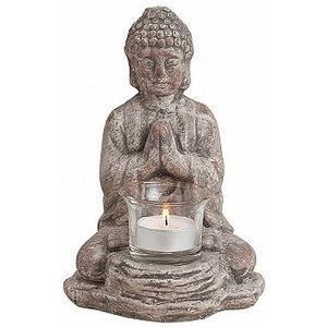 Boeddha beeldje theelichthouders/windlichten 19 cm - Waxinelicht houders Boeddha beeldjes