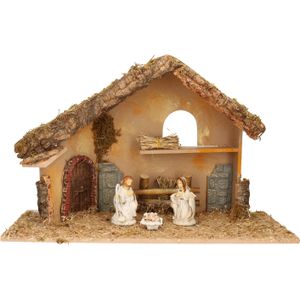 Complete kerststal met 3x st kerststal beelden - 50 x 23 x 31 cm