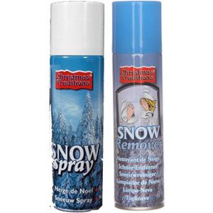Kunstsneeuw spray set 1x sneeuw spuitbus 300 ml en 1x verwijderaar spuitbus 125 ml