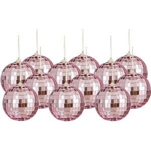 House of Seasons disco kerstballen - 12x - roze - 8 cm - foam