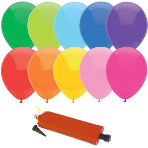 100x gekleurde party ballonnen 27 cm inclusief pomp
