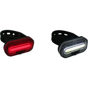 1x Fietsverlichting setje fietskoplamp en achterlicht met 1 heldere COB LED zadelpen / stuur bevestiging