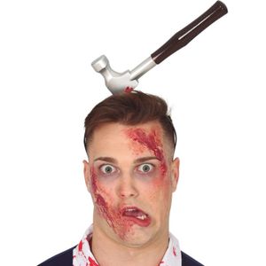 Halloween/horror verkleed diadeem - bloederige hamer - kunststof - verkleedaccessoires