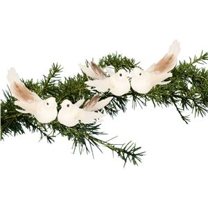 4x Kerstversiering/kerstdecoratie vogels op clip wit 11 cm