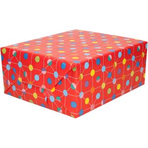 5x Verjaardagscadeau inpakpapier rood / gekleurde stippen70 x 200 cm op rol