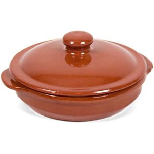 1x Stenen ovenschalen met deksel bruin/ terracotta 18 cm - Terracotta ovenschalen/stoofpotten