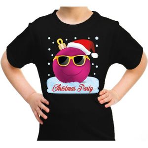 Zwart t-shirt / kerstkleding coole roze kerstbal christmas party voor kinderen