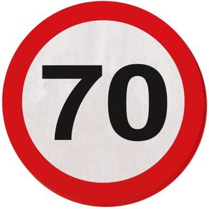 40x Zeventig/70 jaar feest servetten verkeersbord 33 cm rond verjaardag/jubileum