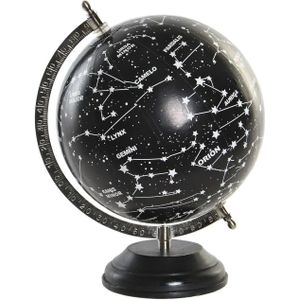 Decoratie wereldbol/globe sterrenhemel zwart op aluminium voet 28 x 22 cm