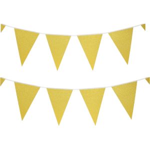 Party Vlaggenlijn - 2x - binnen - papier - glitter goud - 6 m - 25 vlaggetjes